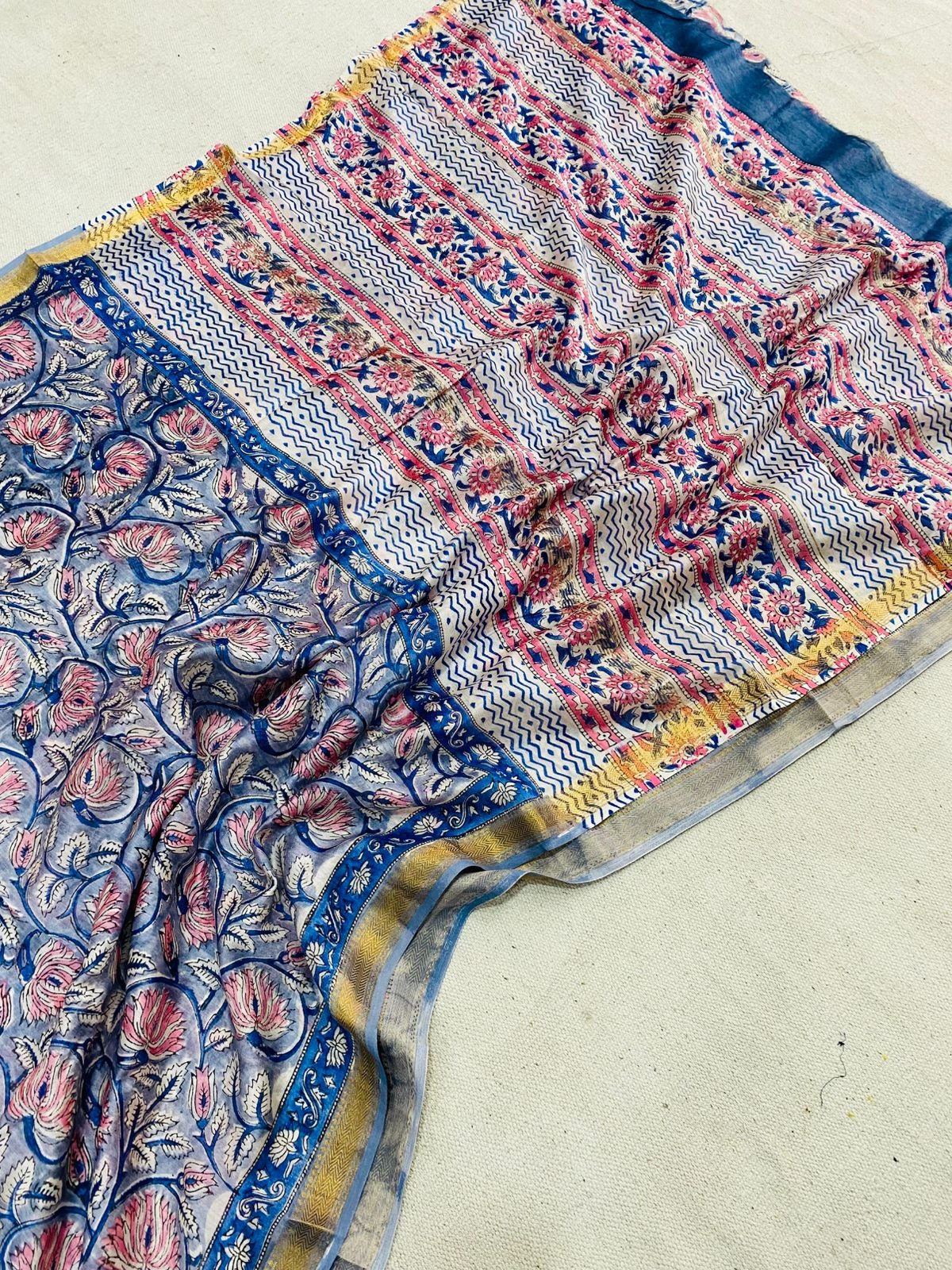 Maheshwari Hand Block Printed Saree