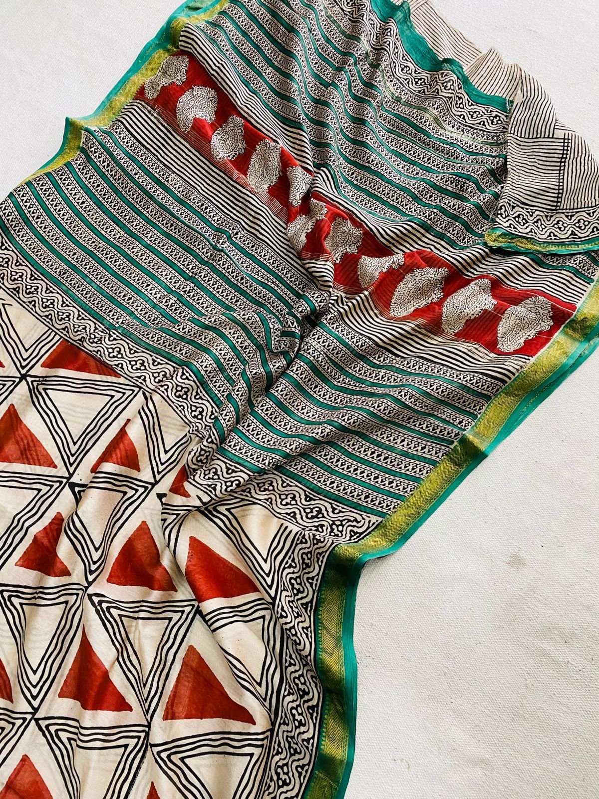 Maheshwari Hand Block Printed Saree