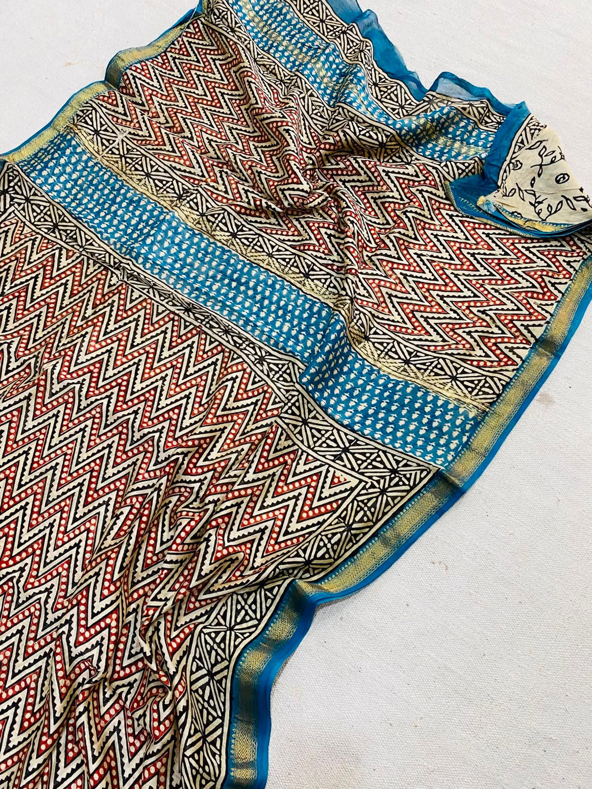 Maheshwari Hand Block Printed Saree