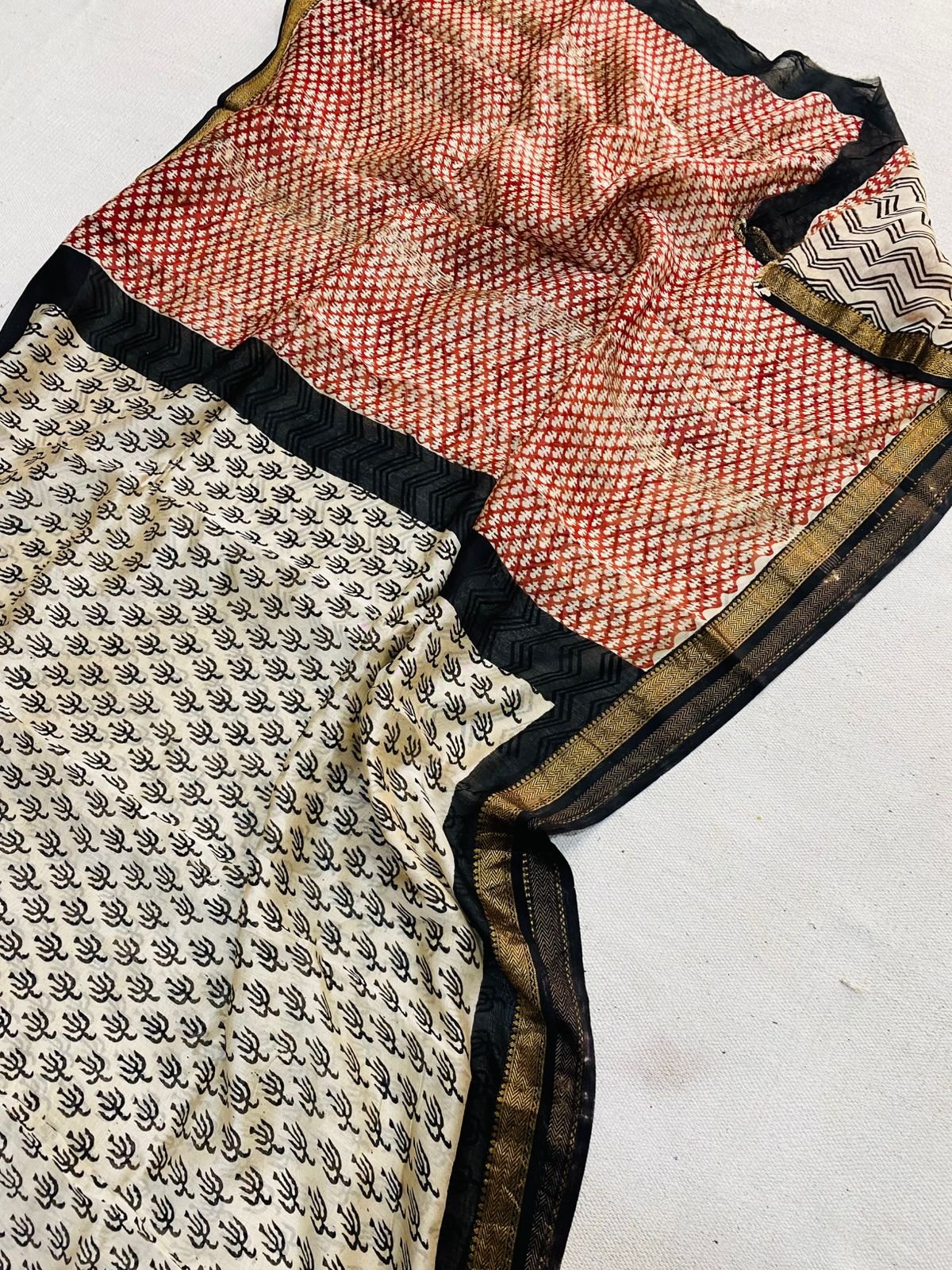 Maheshwari Hand Block Printed Saree