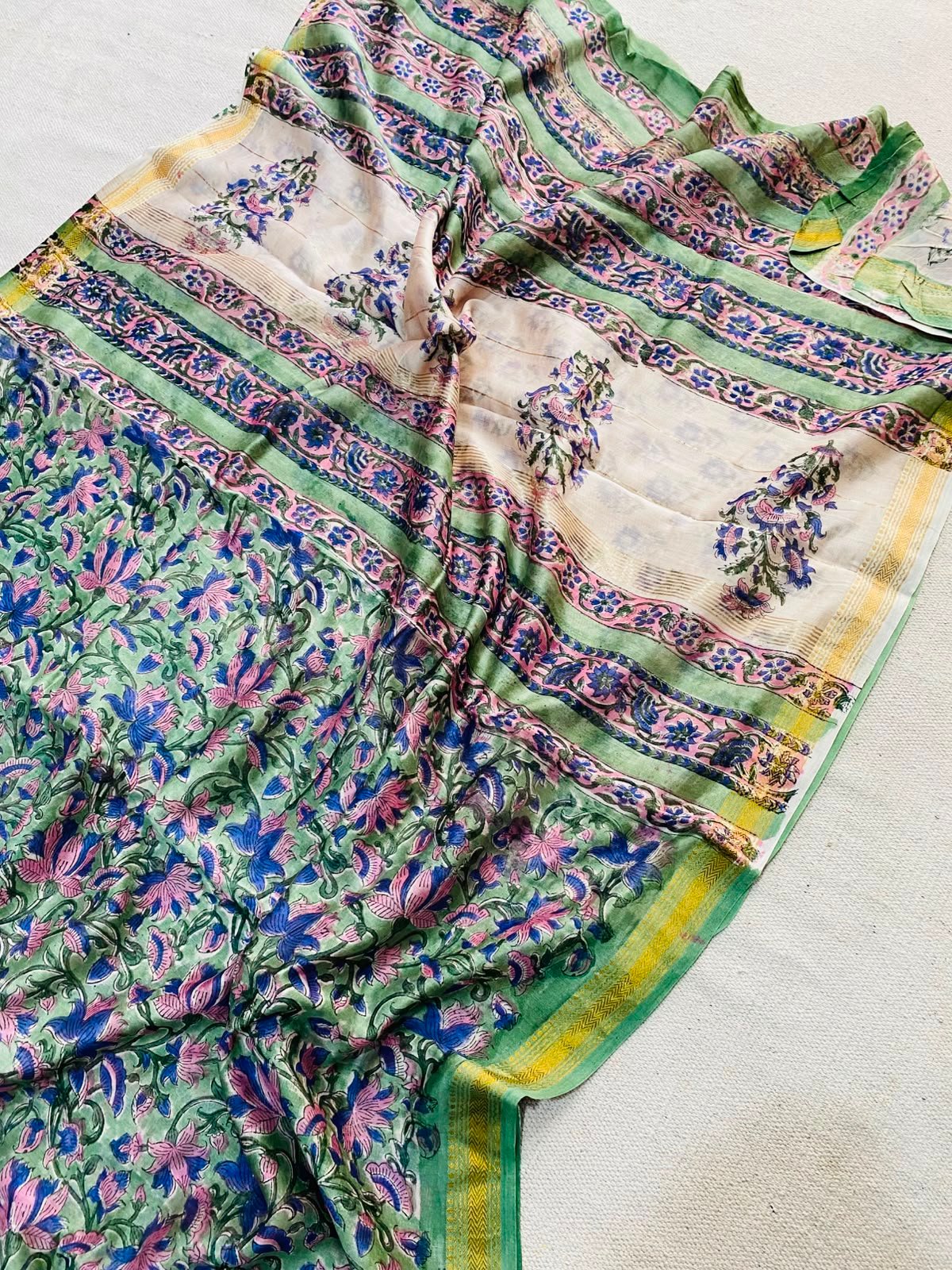 Maheshwari Hand Block Printed Saree