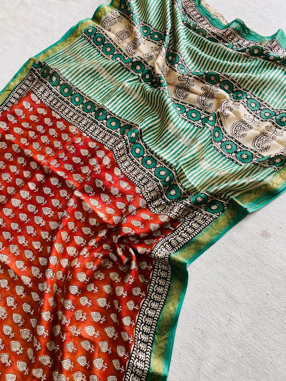 Maheshwari Hand Block Printed Saree