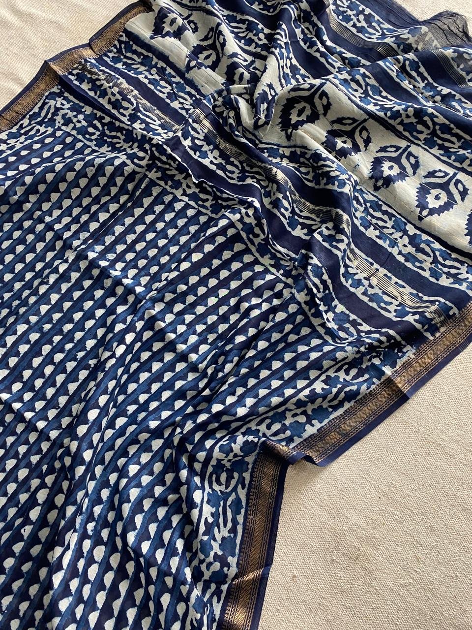 Maheshwari Hand Block Printed Saree