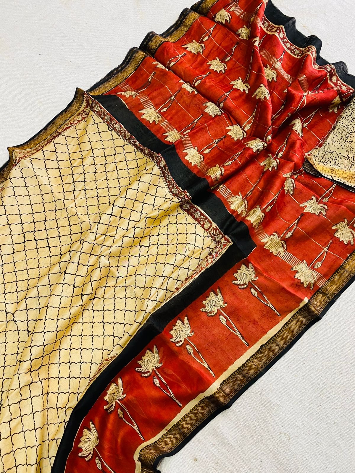 Maheshwari Hand Block Printed Saree