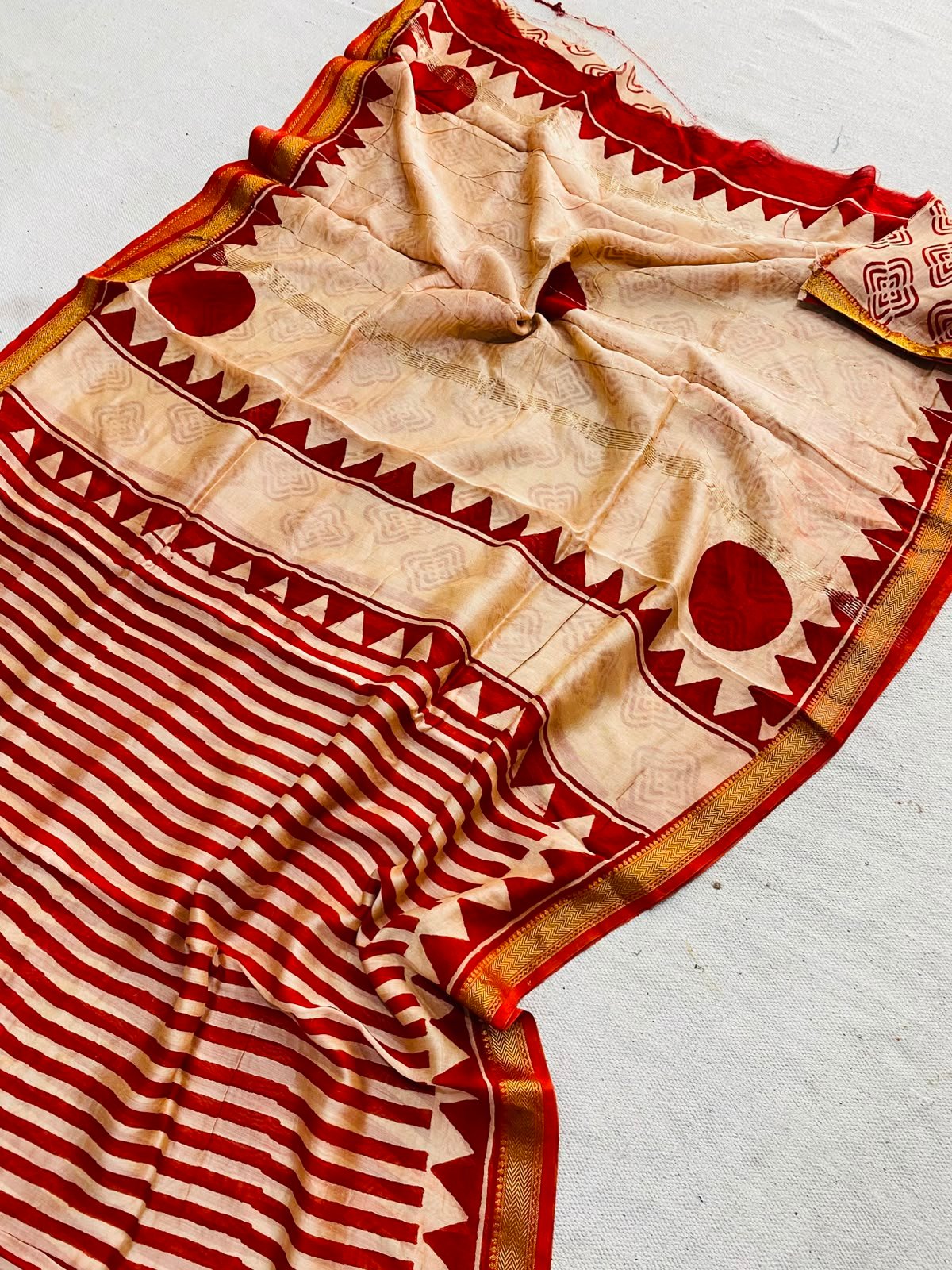 Maheshwari Hand Block Printed Saree