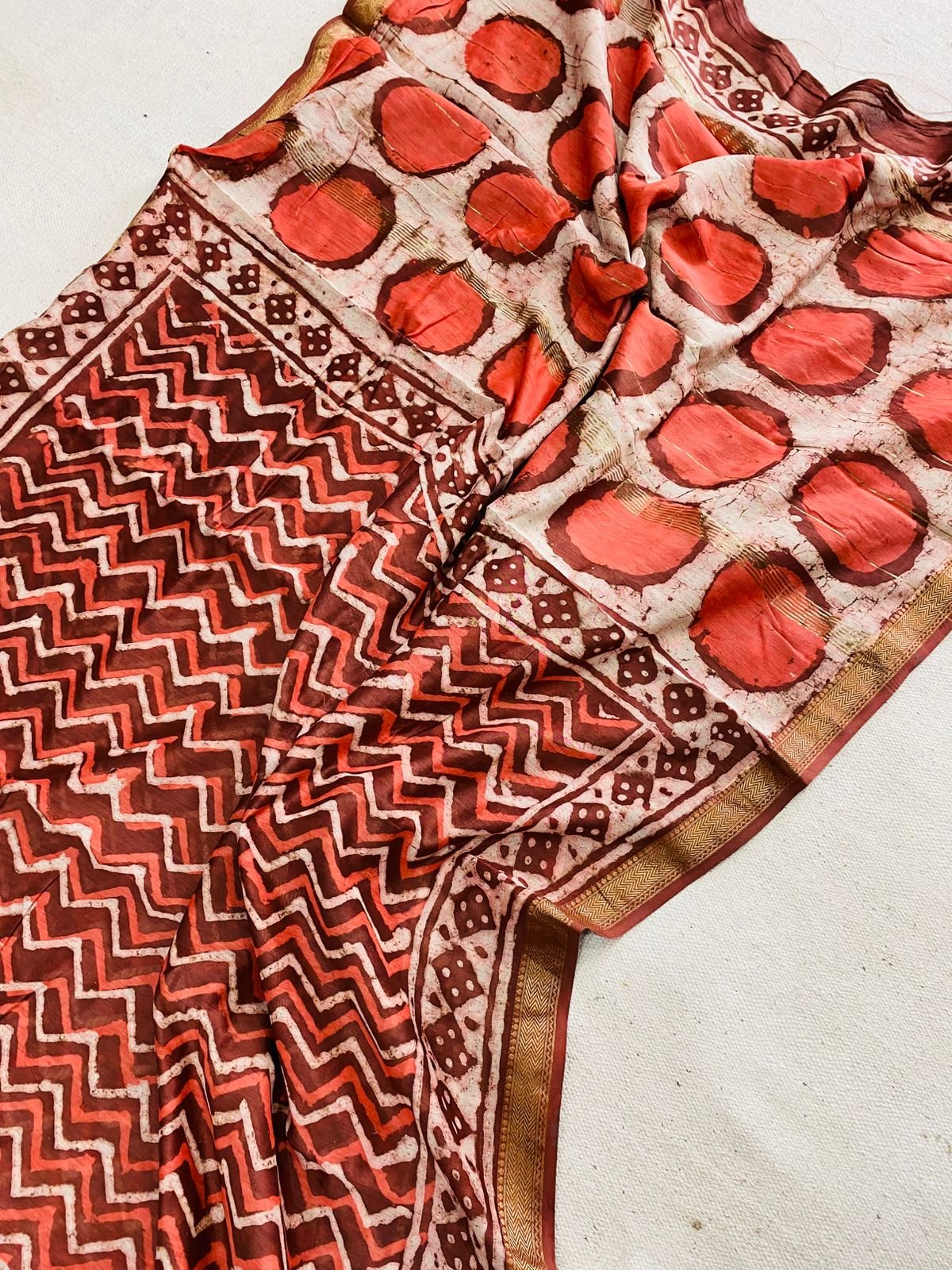 Maheshwari Hand Block Printed Saree