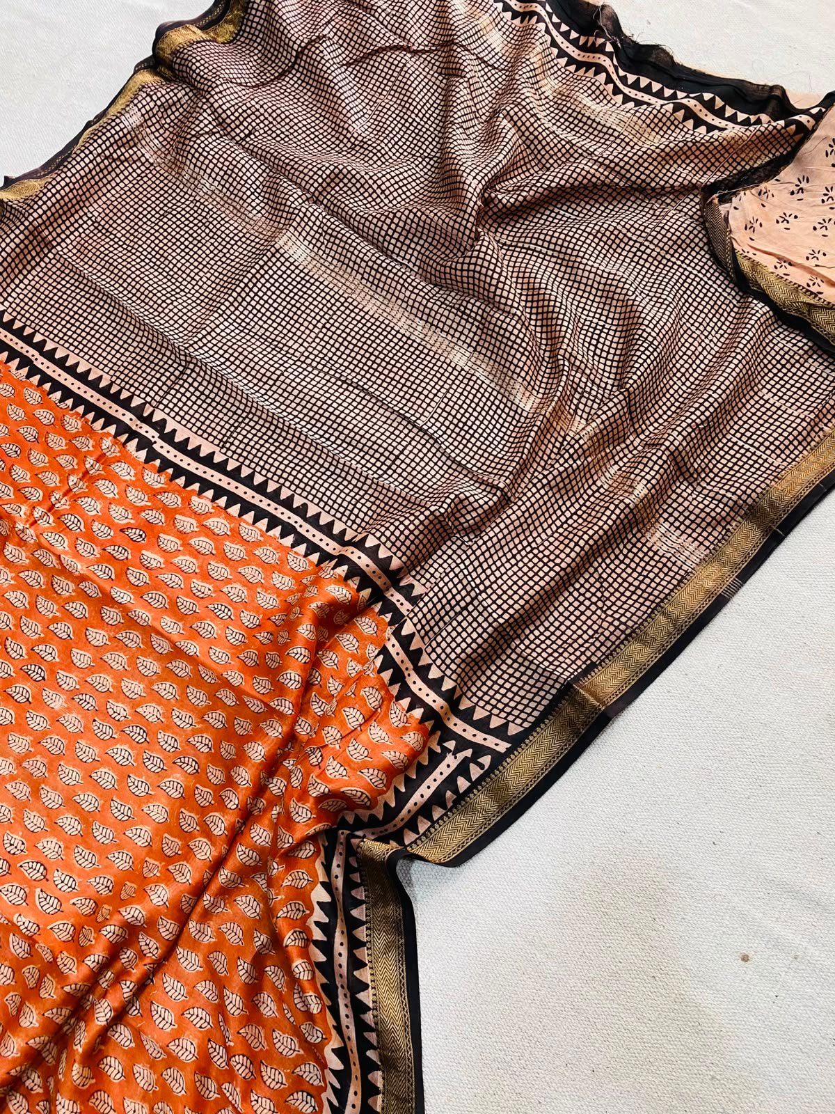Maheshwari Hand Block Printed Saree