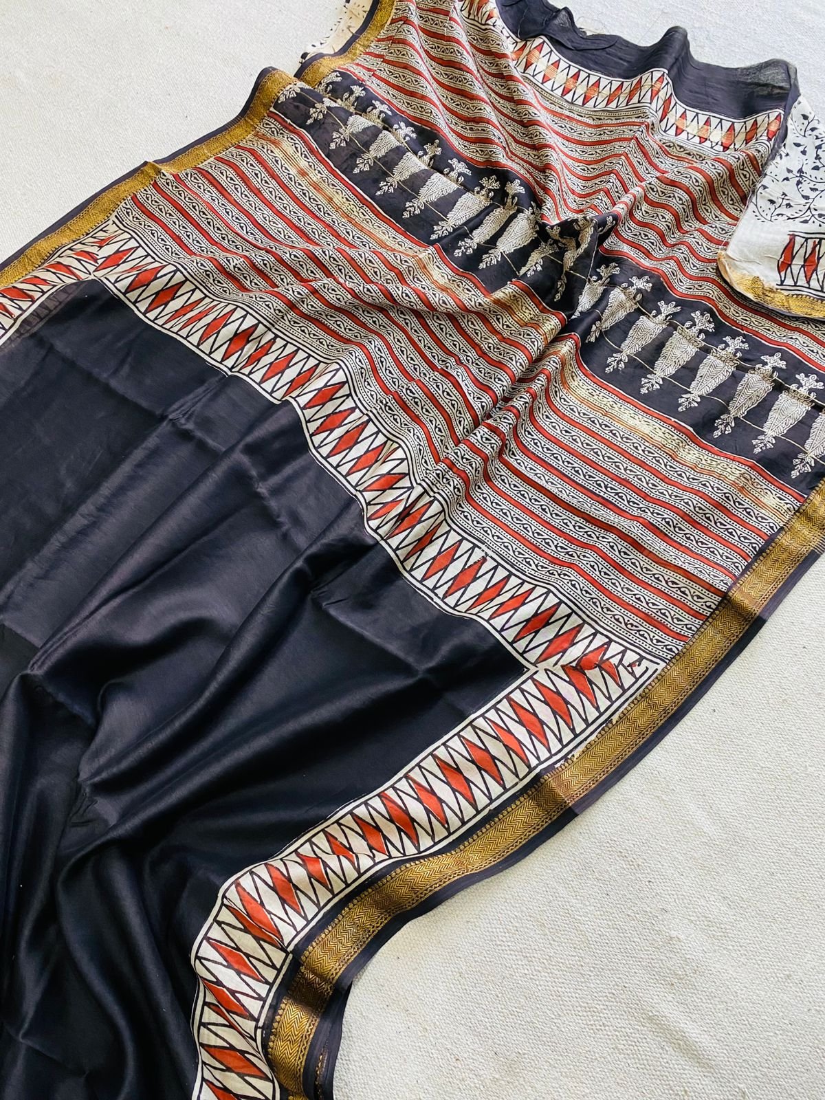 Maheshwari Hand Block Printed Saree