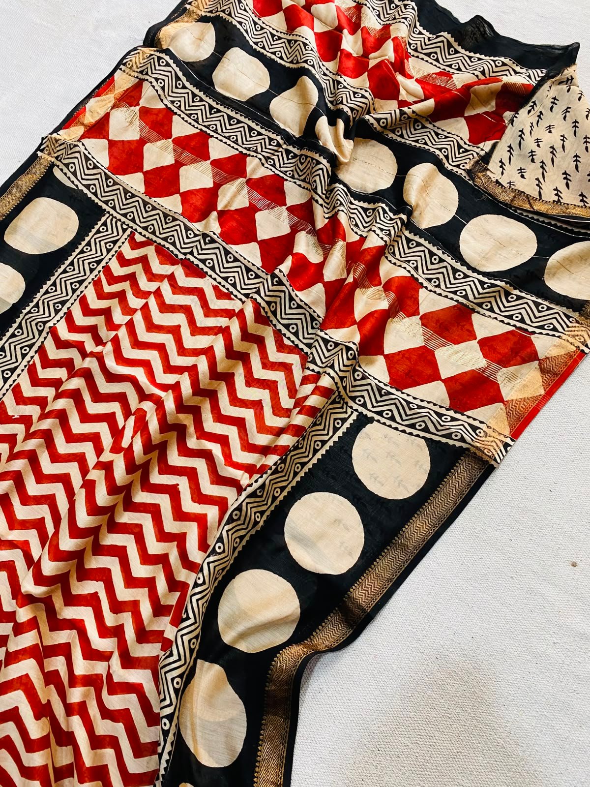 Maheshwari Hand Block Printed Saree