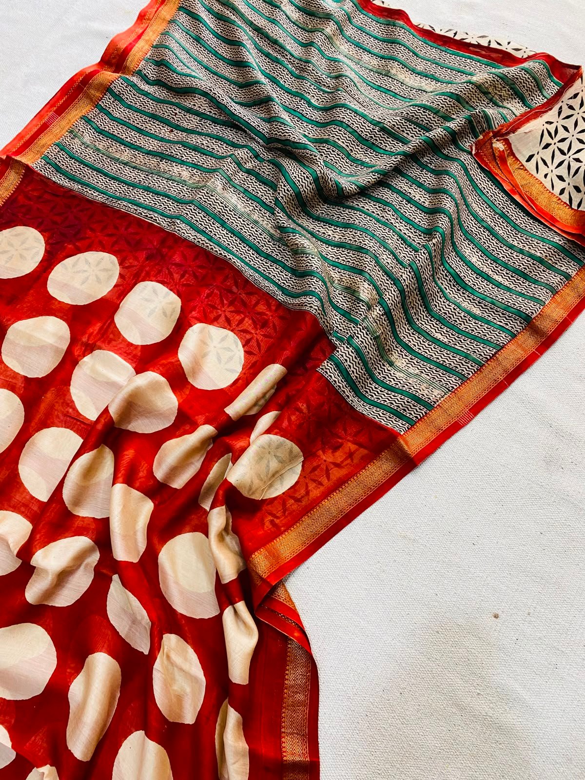 Maheshwari Hand Block Printed Saree