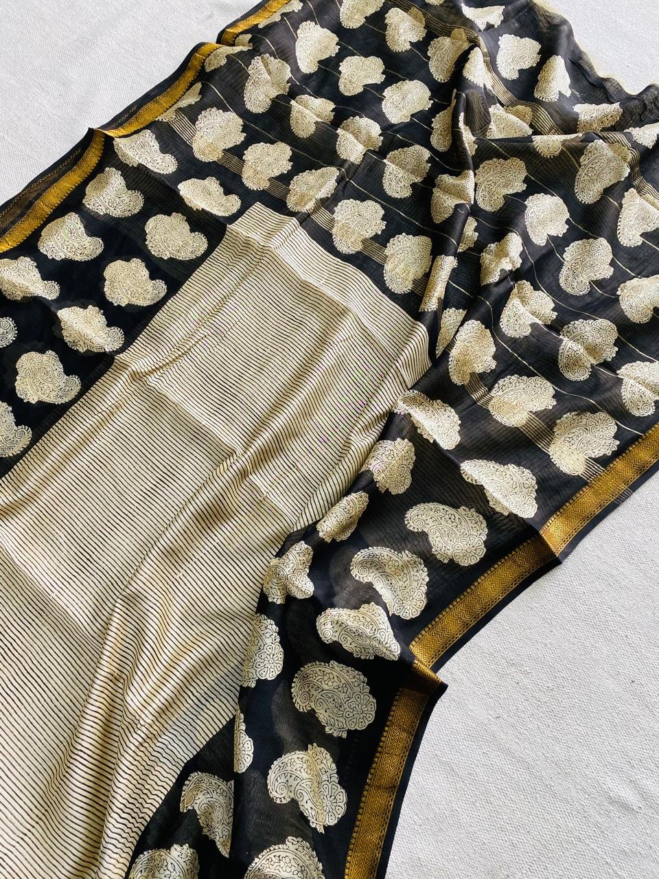 Maheshwari Hand Block Printed Saree