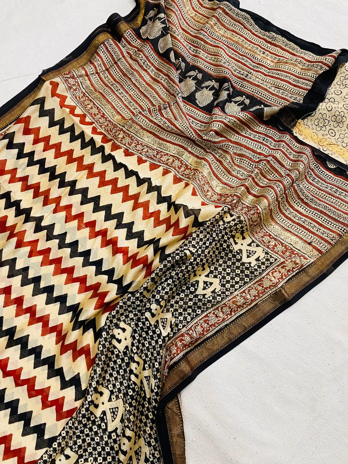 Maheshwari Hand Block Printed Saree