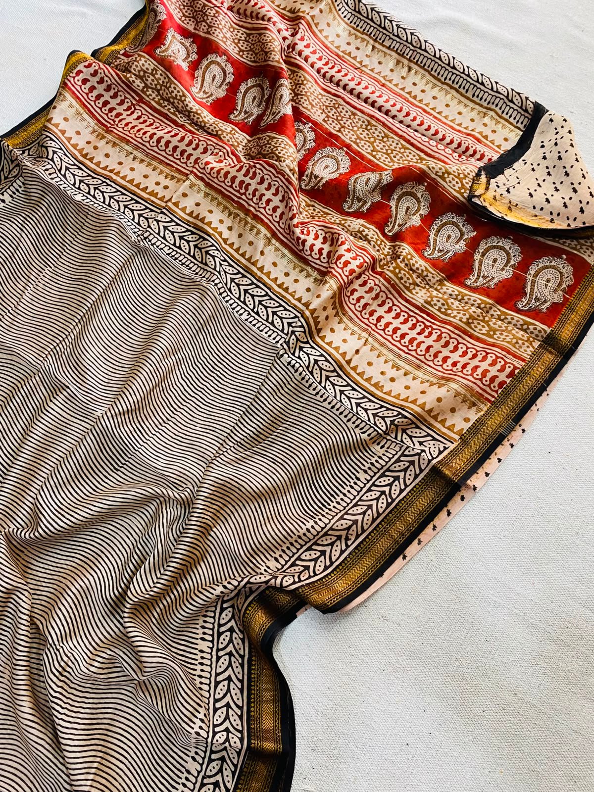 Maheshwari Hand Block Printed Saree