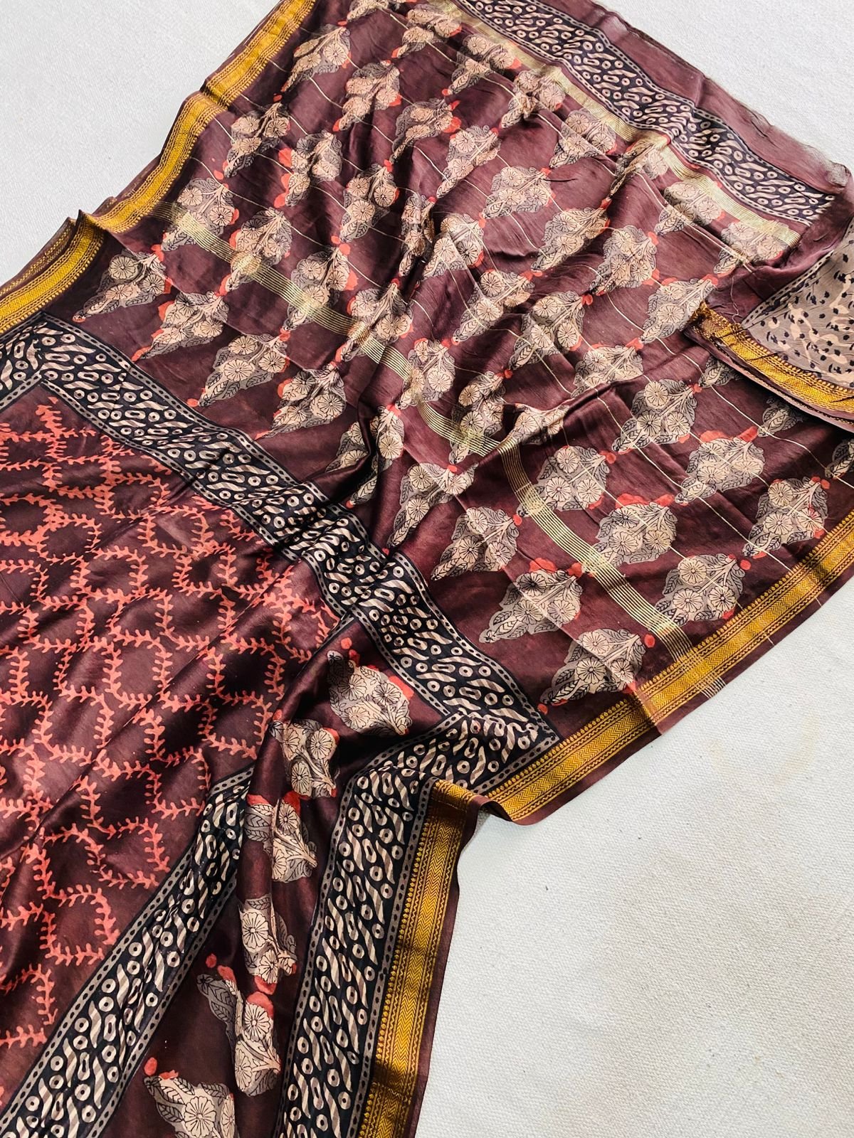 Maheshwari Hand Block Printed Saree