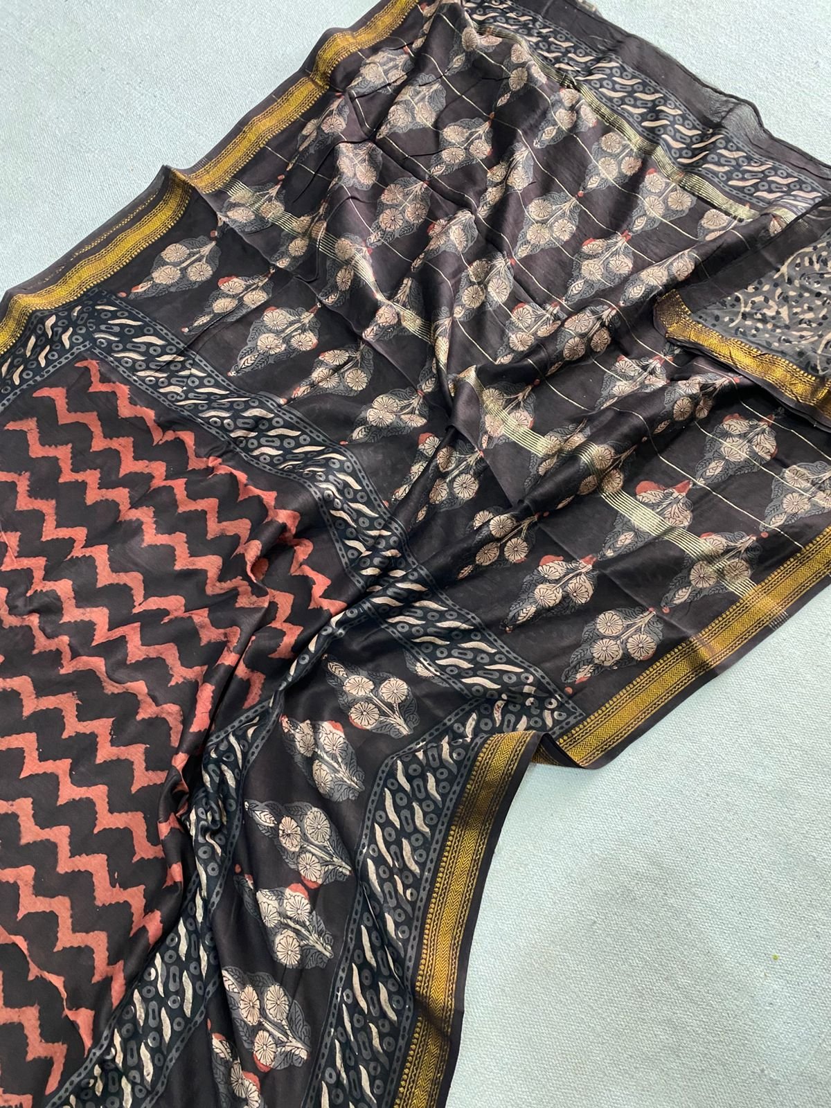 Maheshwari Hand Block Printed Saree