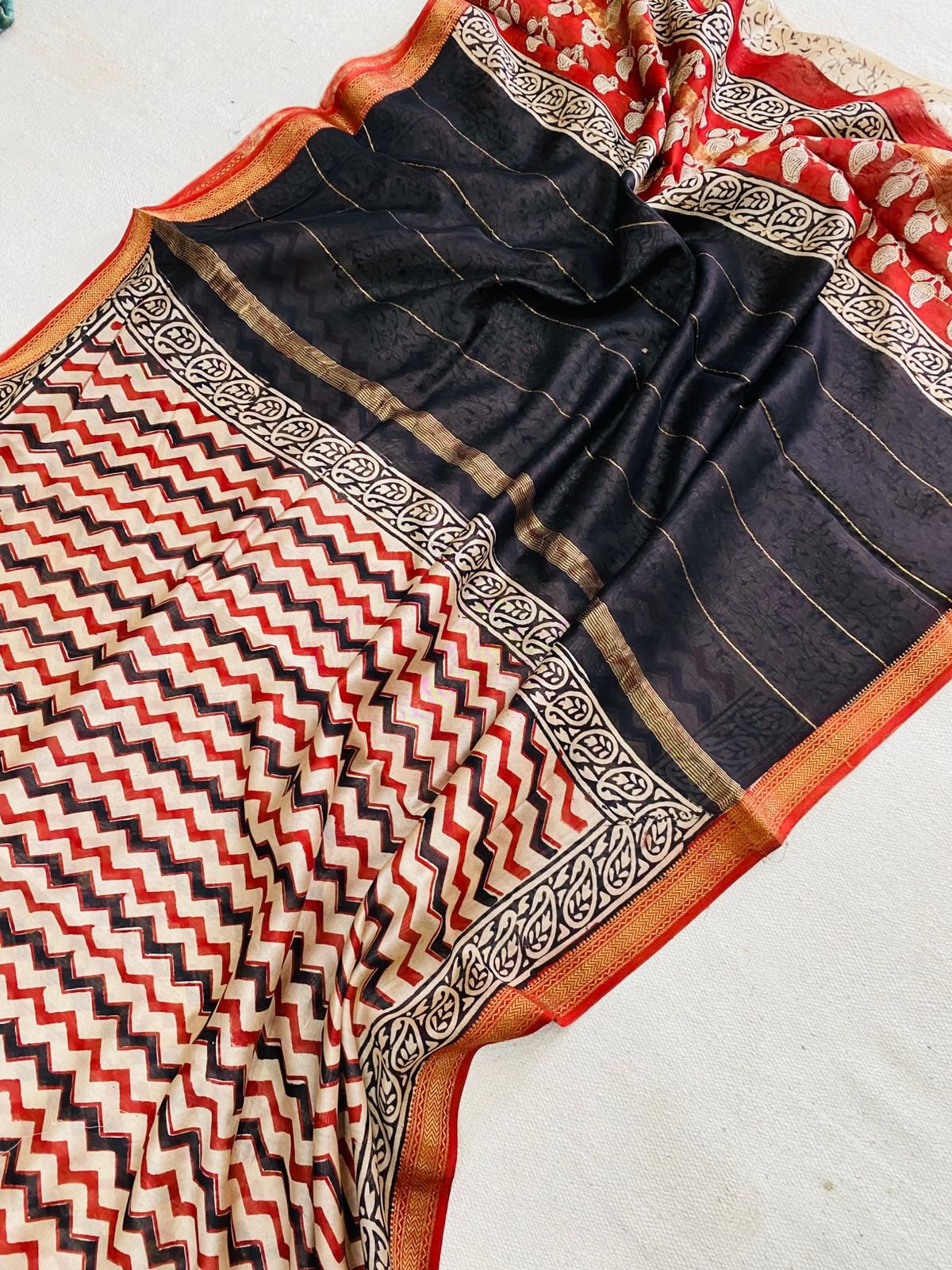 Maheshwari Hand Block Printed Saree