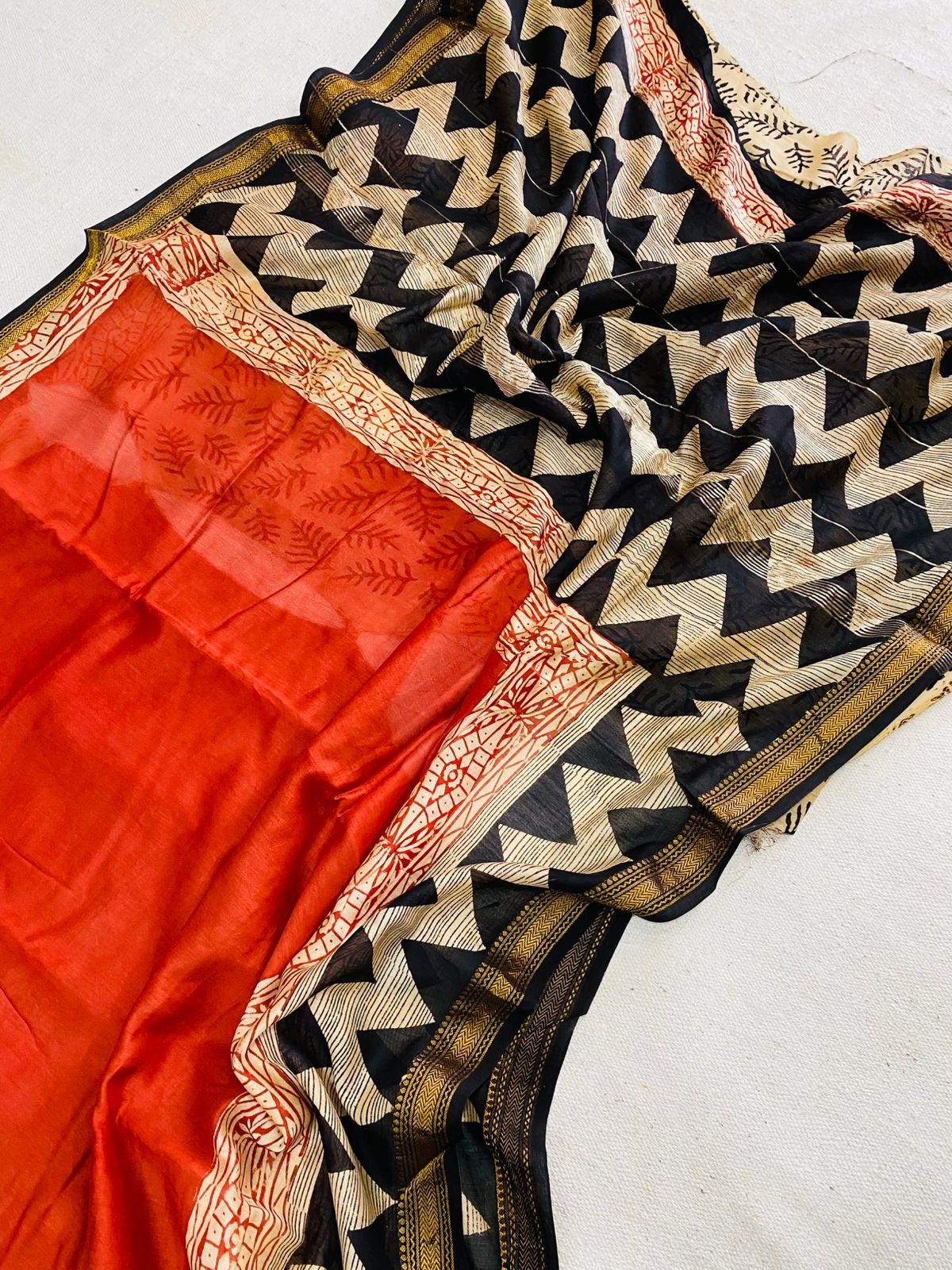 Maheshwari Hand Block Printed Saree