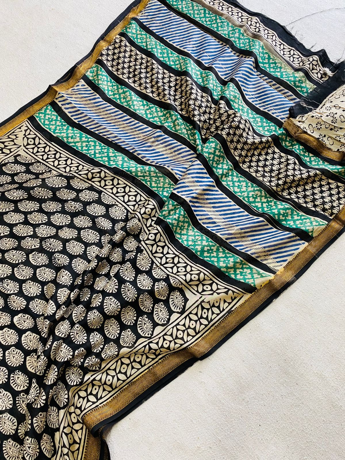 Maheshwari Hand Block Printed Saree