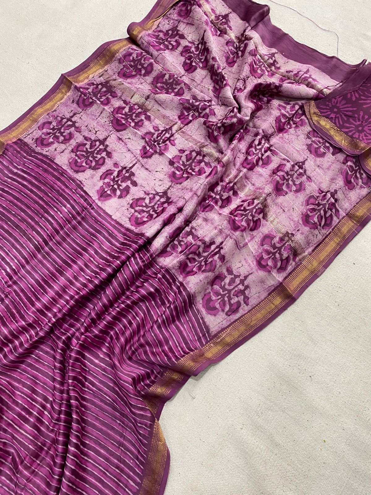Maheshwari Hand Block Printed Saree