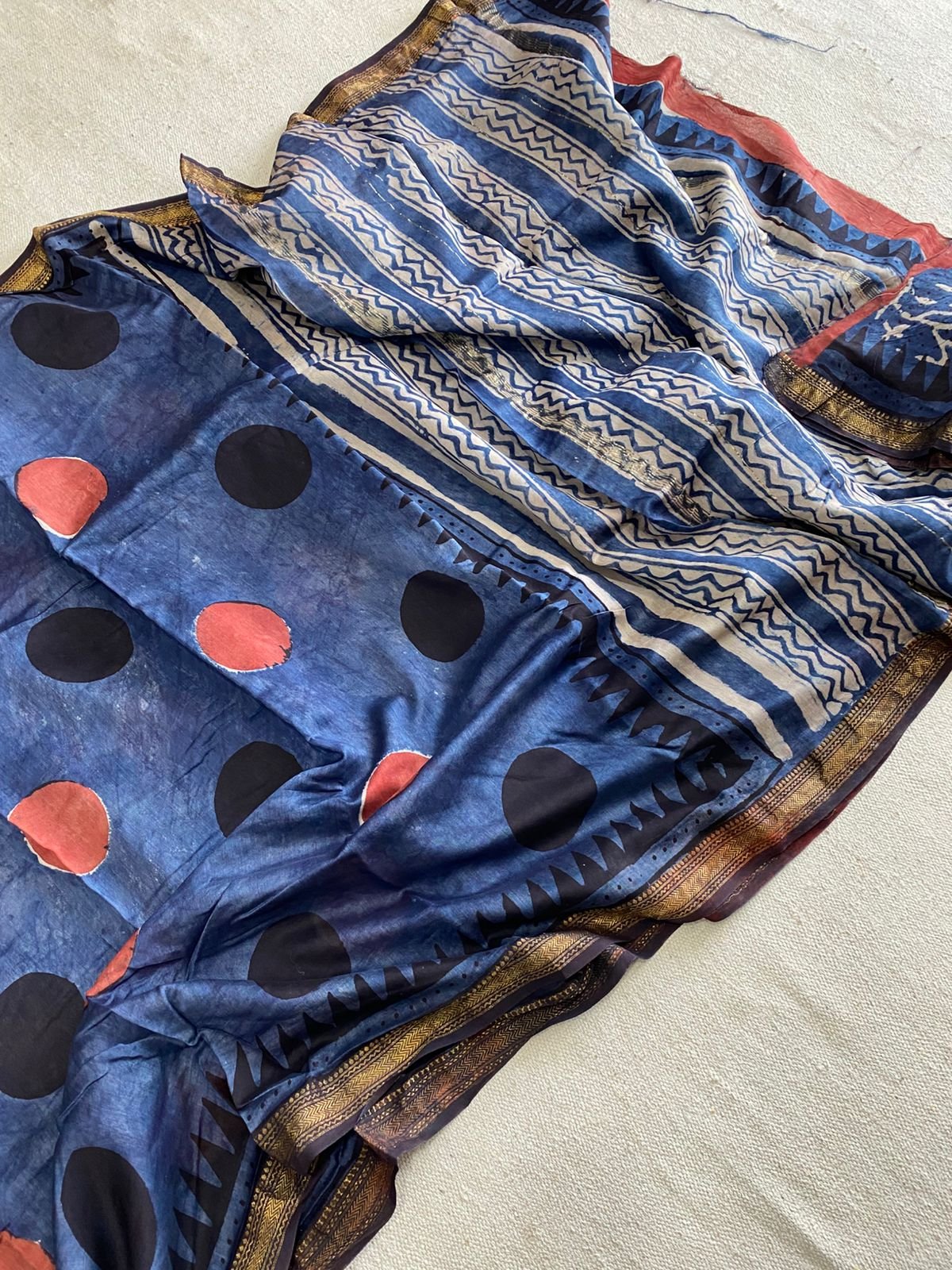 Maheshwari Hand Block Printed Saree