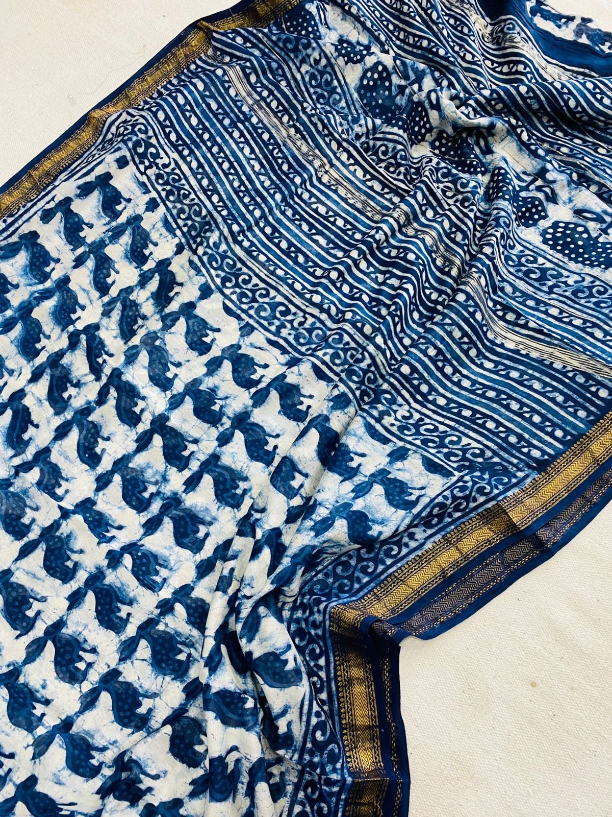 Maheshwari Hand Block Printed Saree