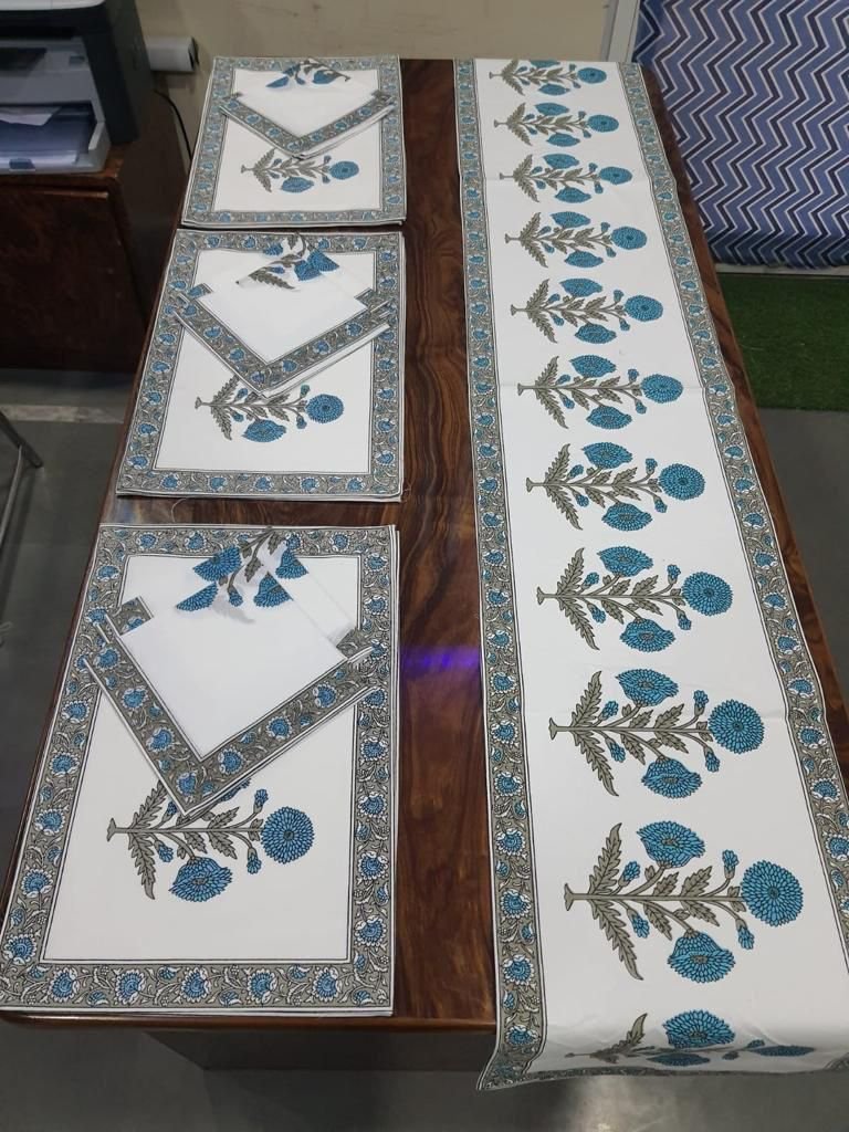 Cotton Printed Table Runner Mat & Napkin Set