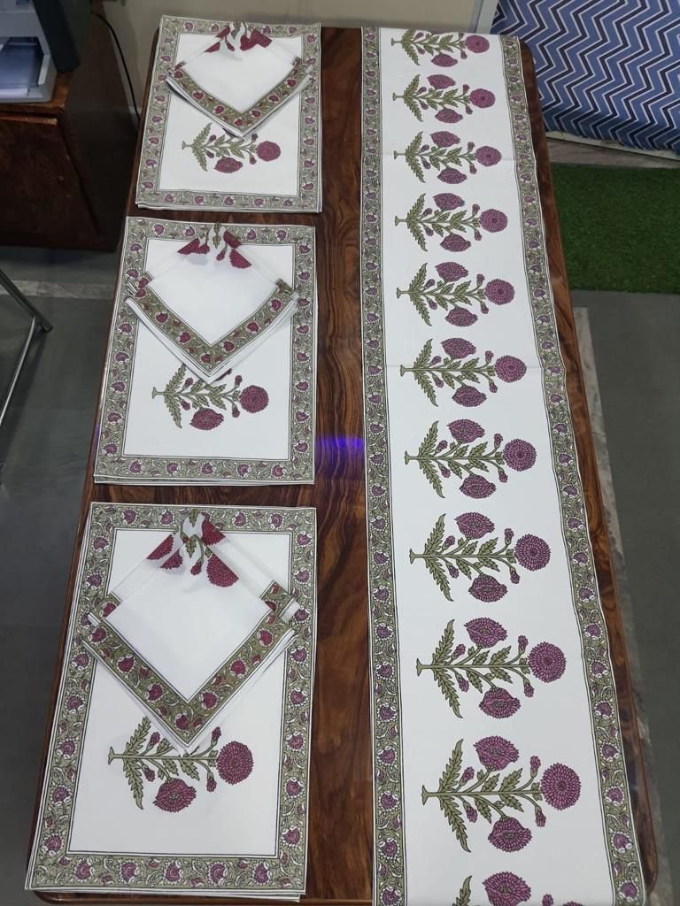 Cotton Printed Table Runner Mat & Napkin Set