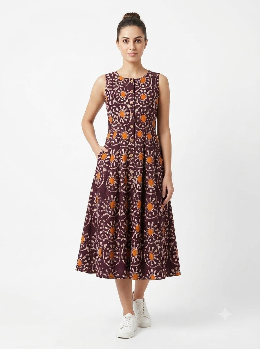 Cotton Printed Sleeve Less Dress