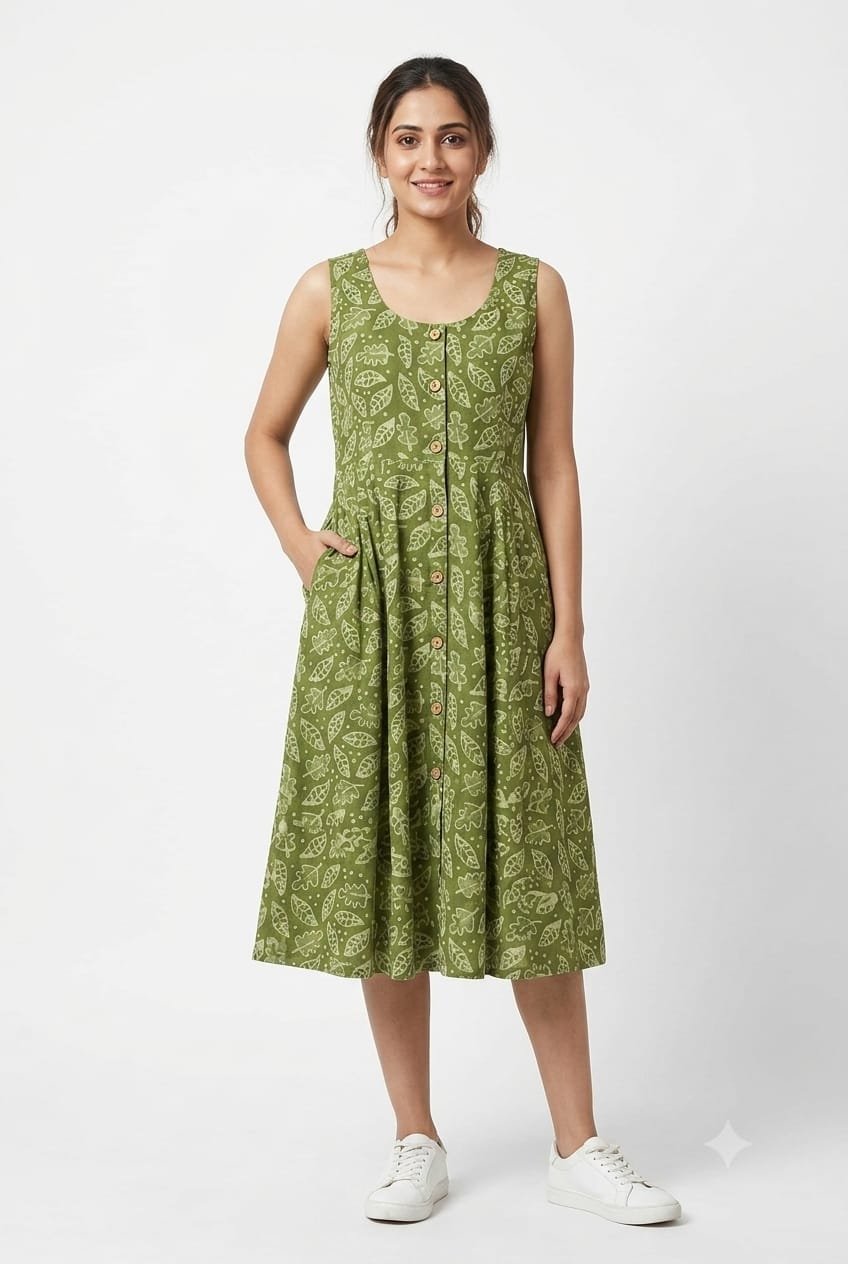 Cotton Printed Sleeve Less Dress