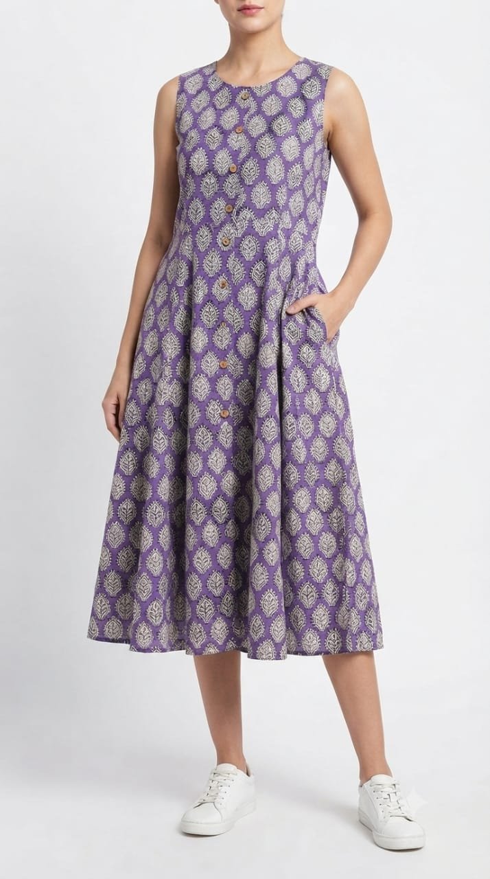 Cotton Printed Sleeve Less Dress