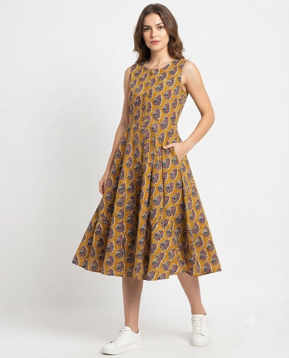 Cotton Printed Sleeve Less Dress