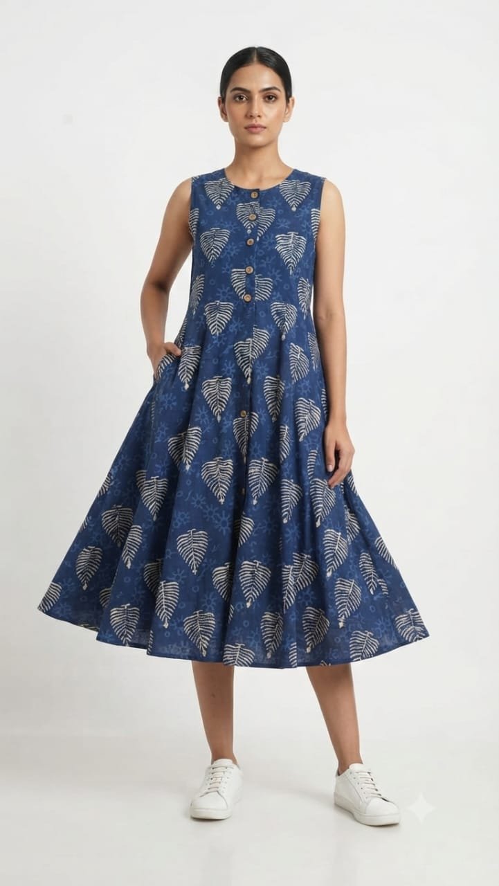 Cotton Printed Sleeve Less Dress