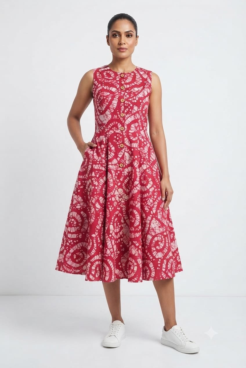 Cotton Printed Sleeve Less Dress