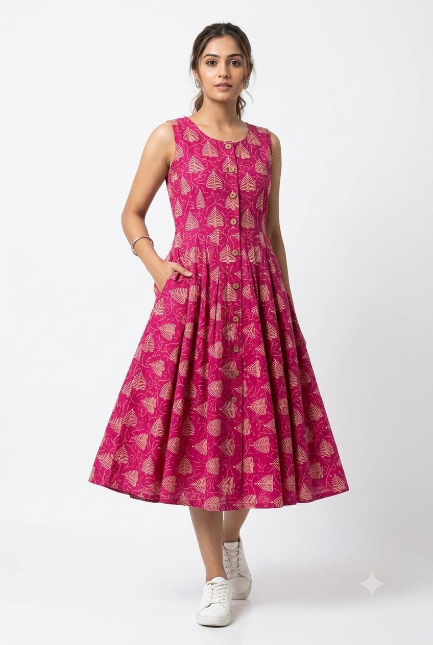 Cotton Printed Sleeve Less Dress