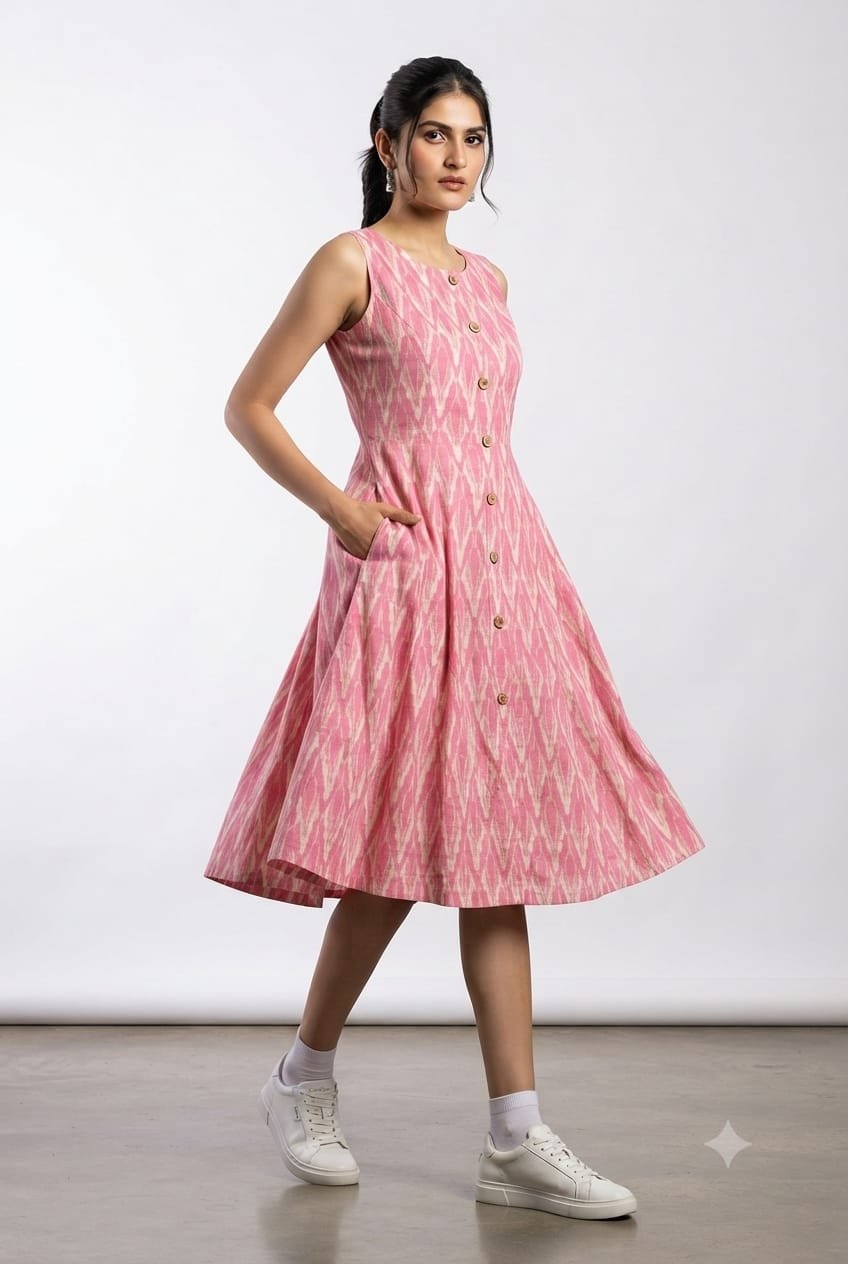 Cotton Printed Sleeve Less Dress