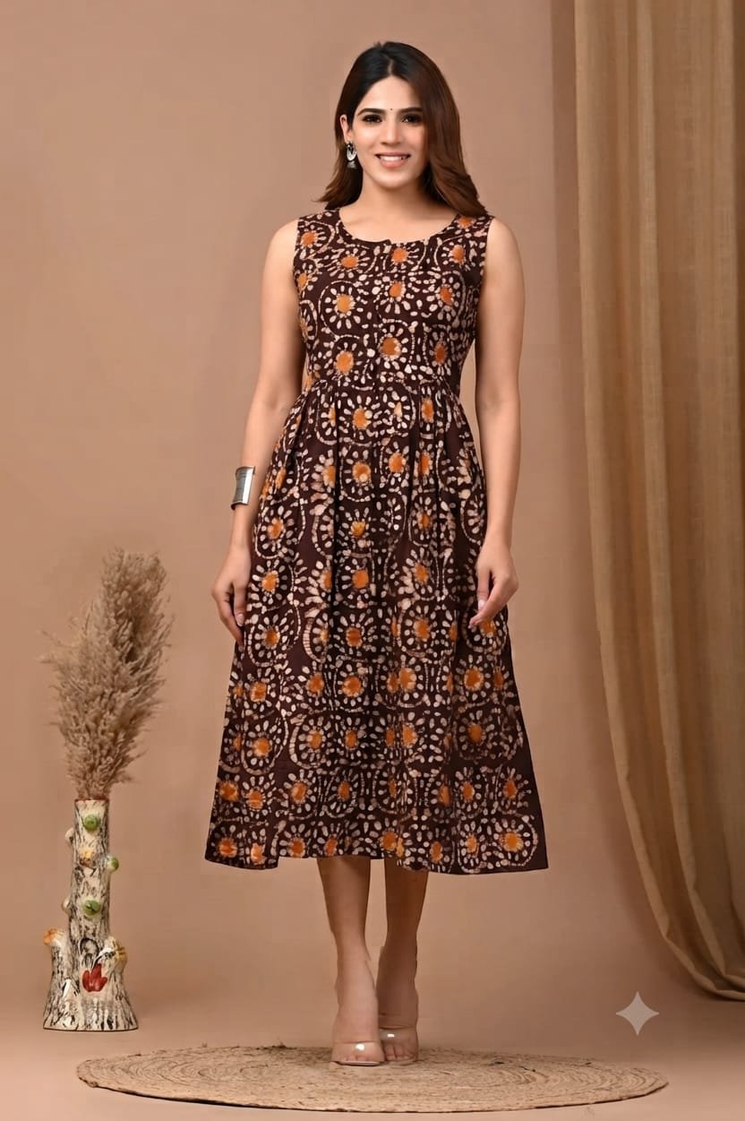 Cotton Printed Sleeve Less Dress