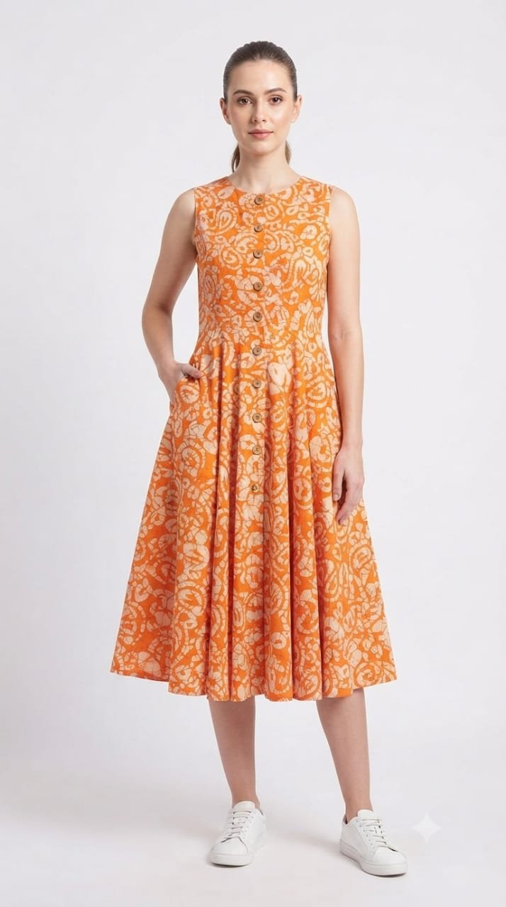 Cotton Printed Sleeve Less Dress