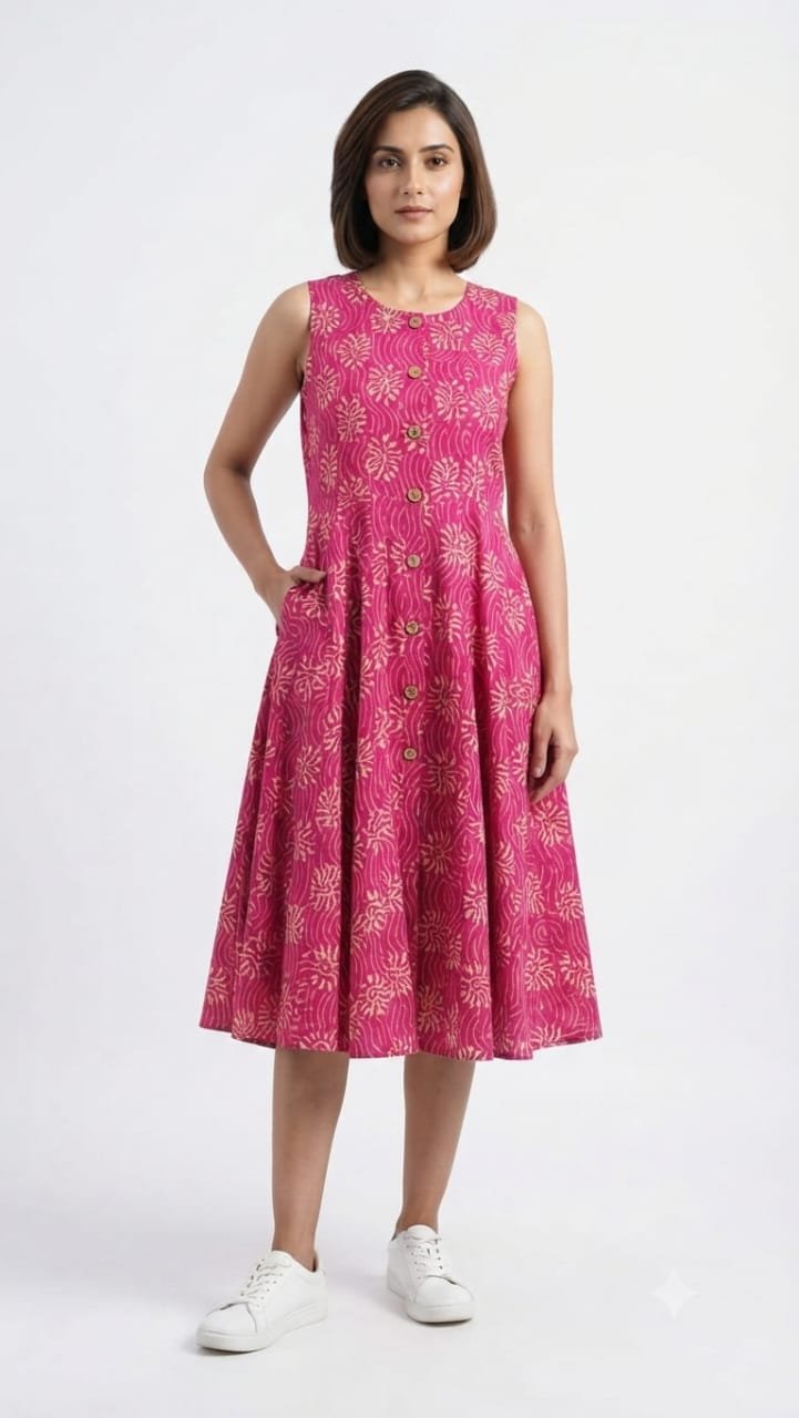 Cotton Printed Sleeve Less Dress