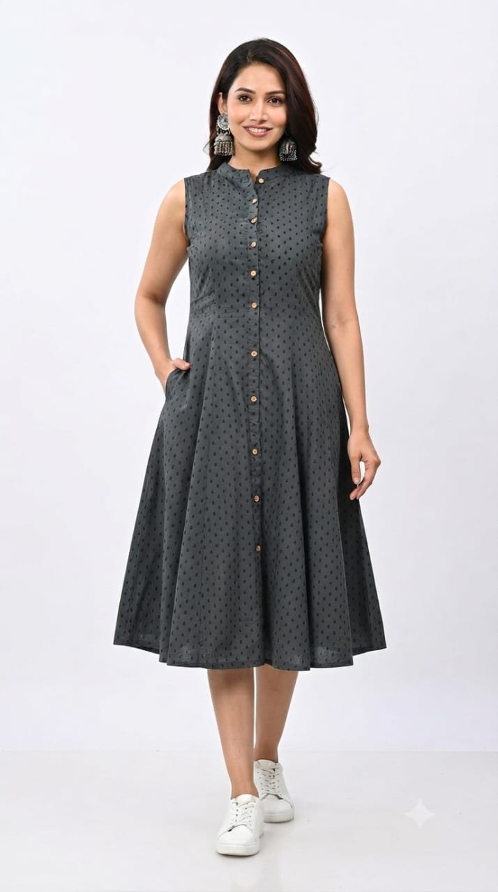 Cotton Printed Sleeve Less Dress