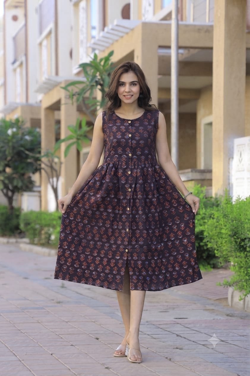 Cotton Printed Sleeve Less Dress