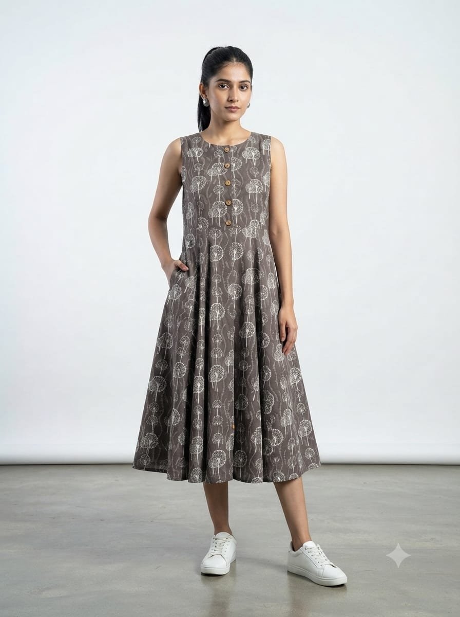Cotton Printed Sleeve Less Dress