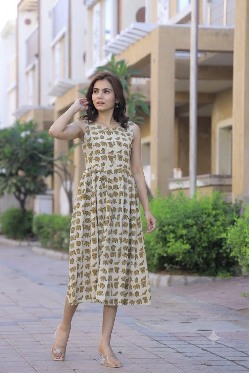 Cotton Printed Sleeve Less Dress