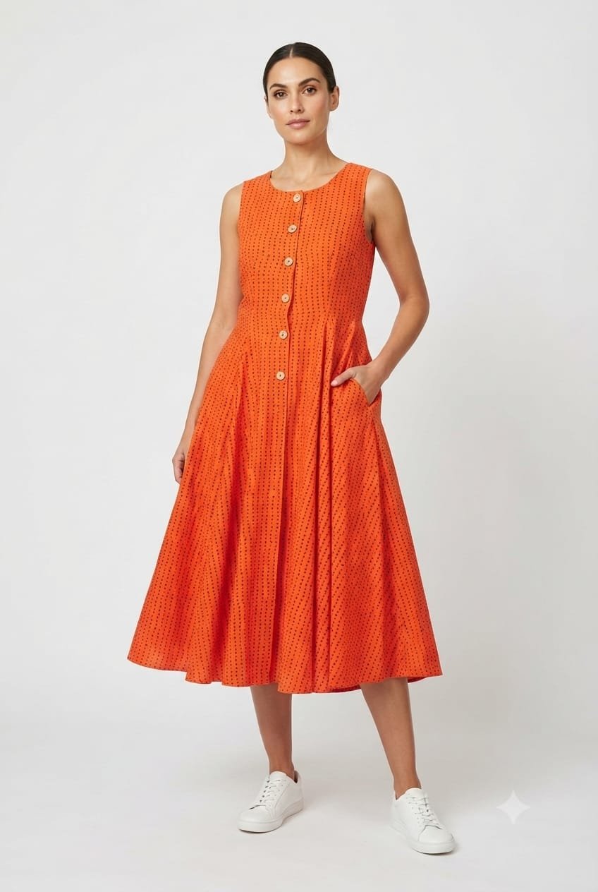 Cotton Printed Sleeve Less Dress