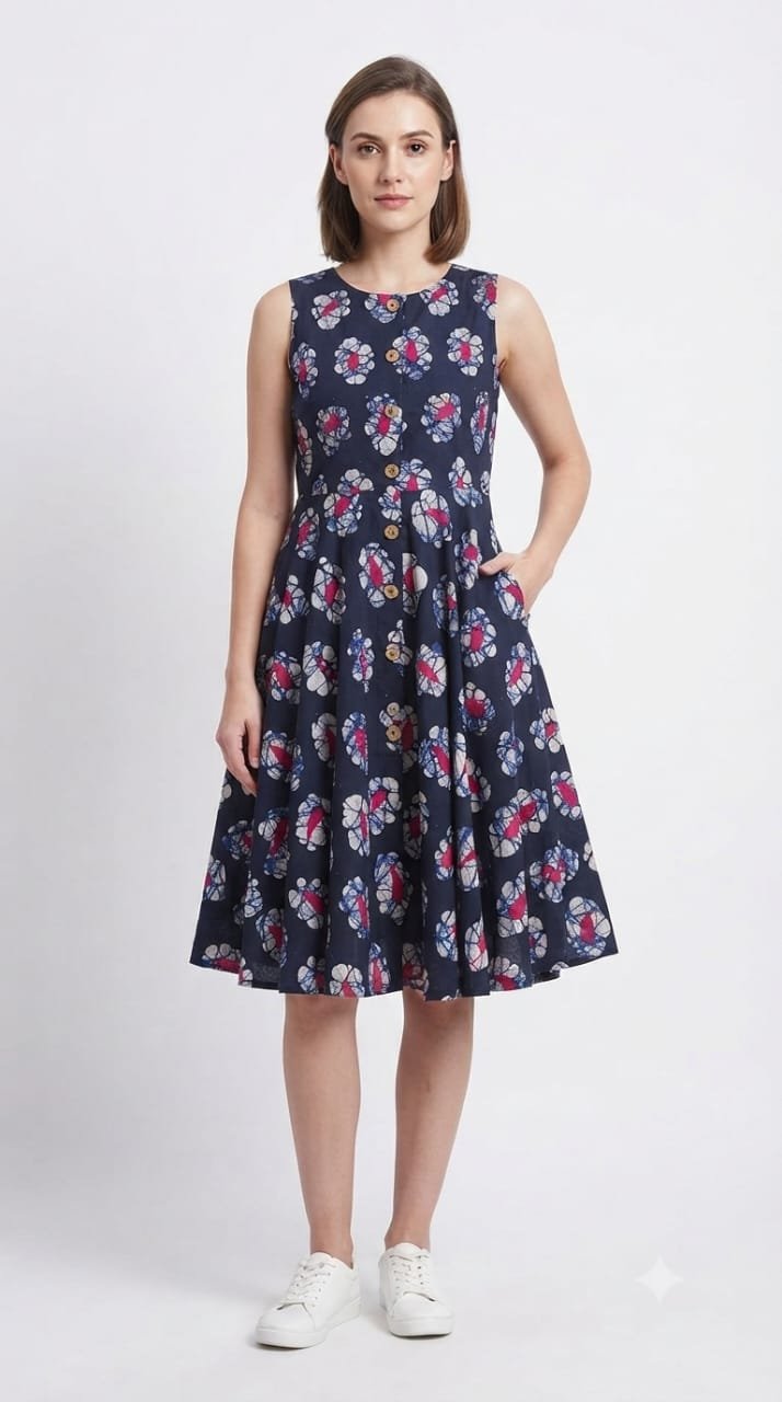 Cotton Printed Sleeve Less Dress