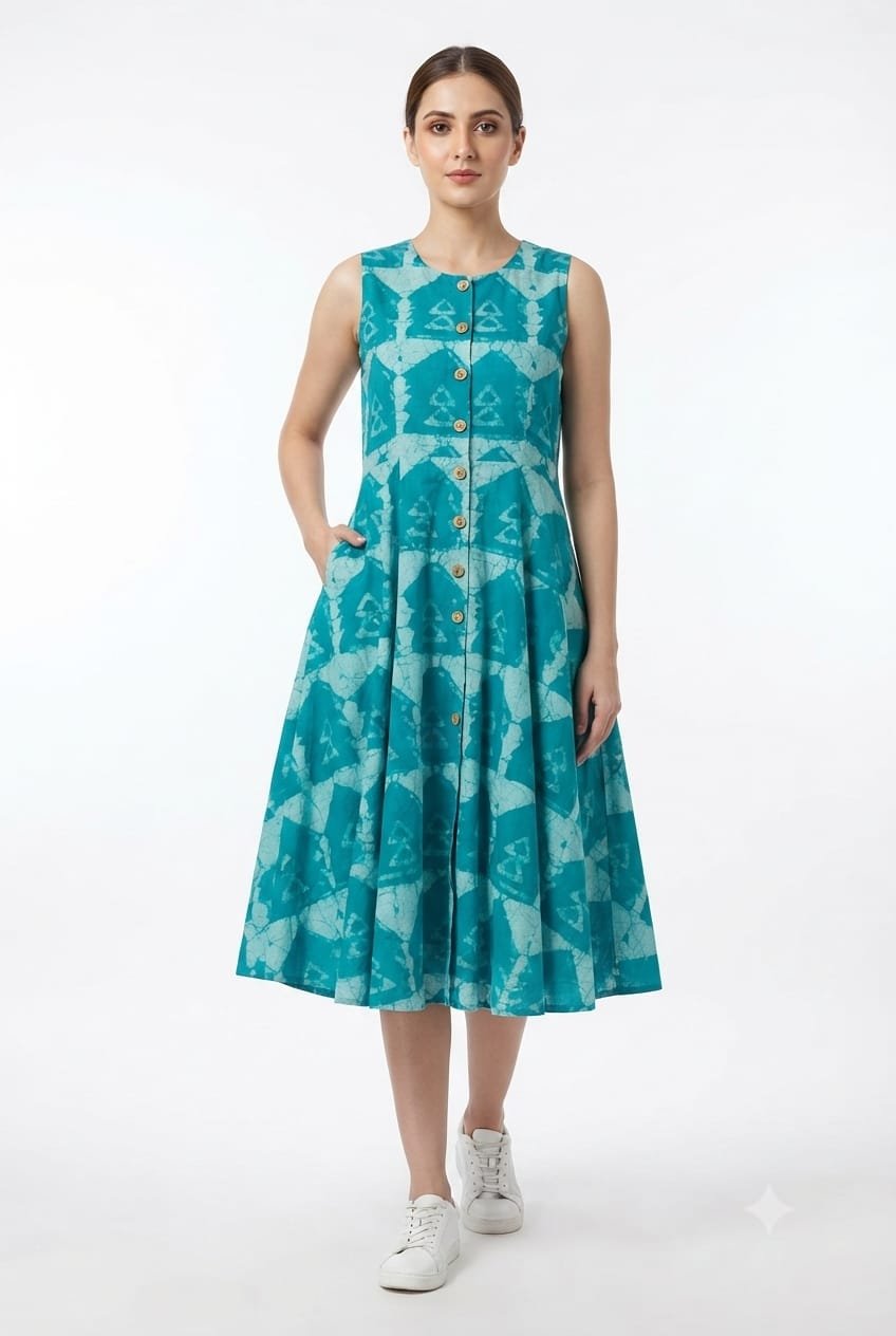 Cotton Printed Sleeve Less Dress
