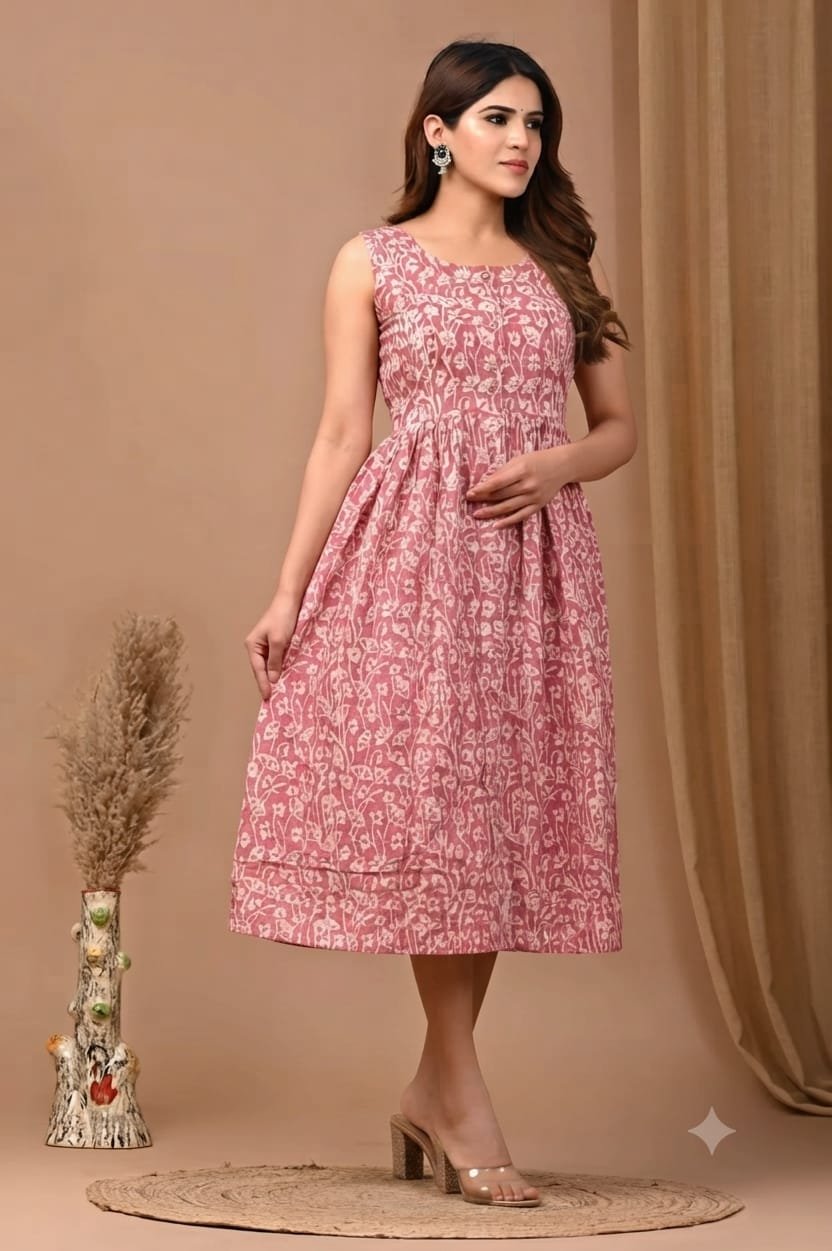 Cotton Printed Sleeve Less Dress