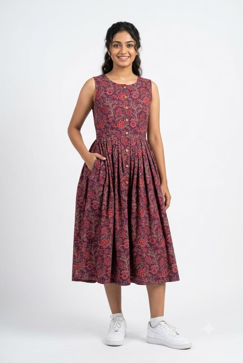 Cotton Printed Sleeve Less Dress