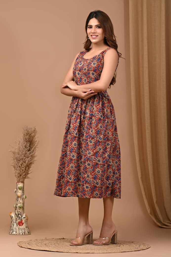 Cotton Printed Sleeve Less Dress