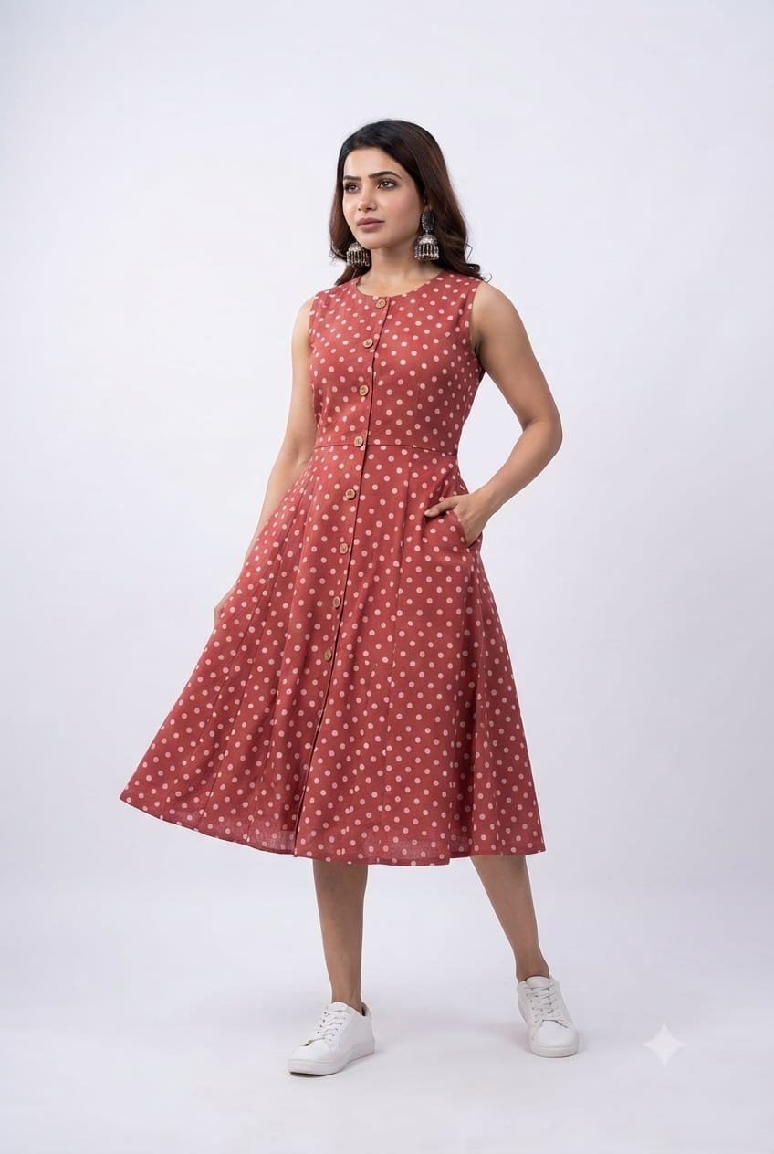 Cotton Printed Sleeve Less Dress