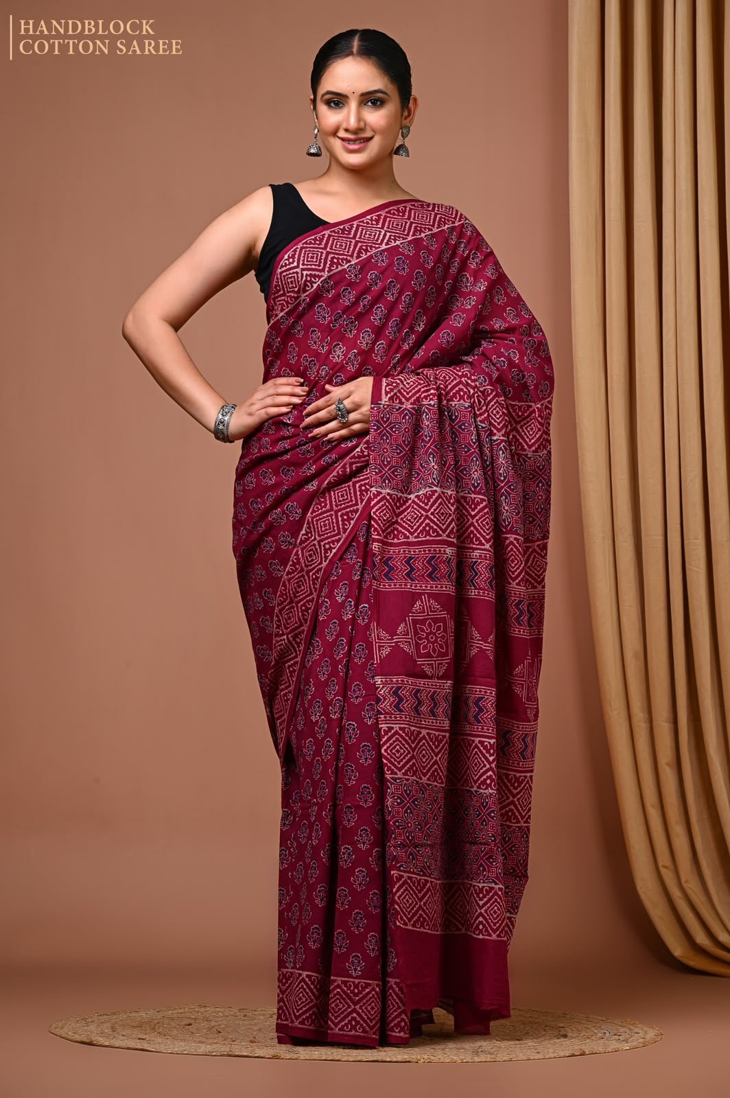 Cotton Hand Block Printed Saree